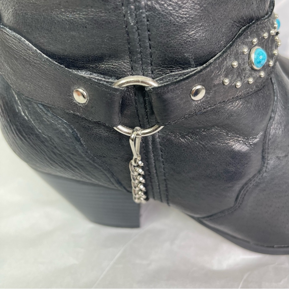 Dingo Black Leather Studded Turquoise Harness Western Cowboy Boots Women’s 10M - Picture 9 of 15